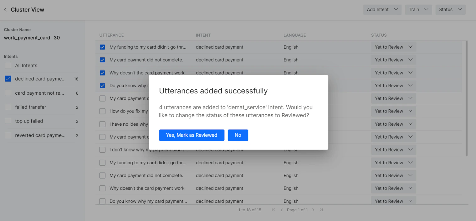 Add Existing Intent Reviewed