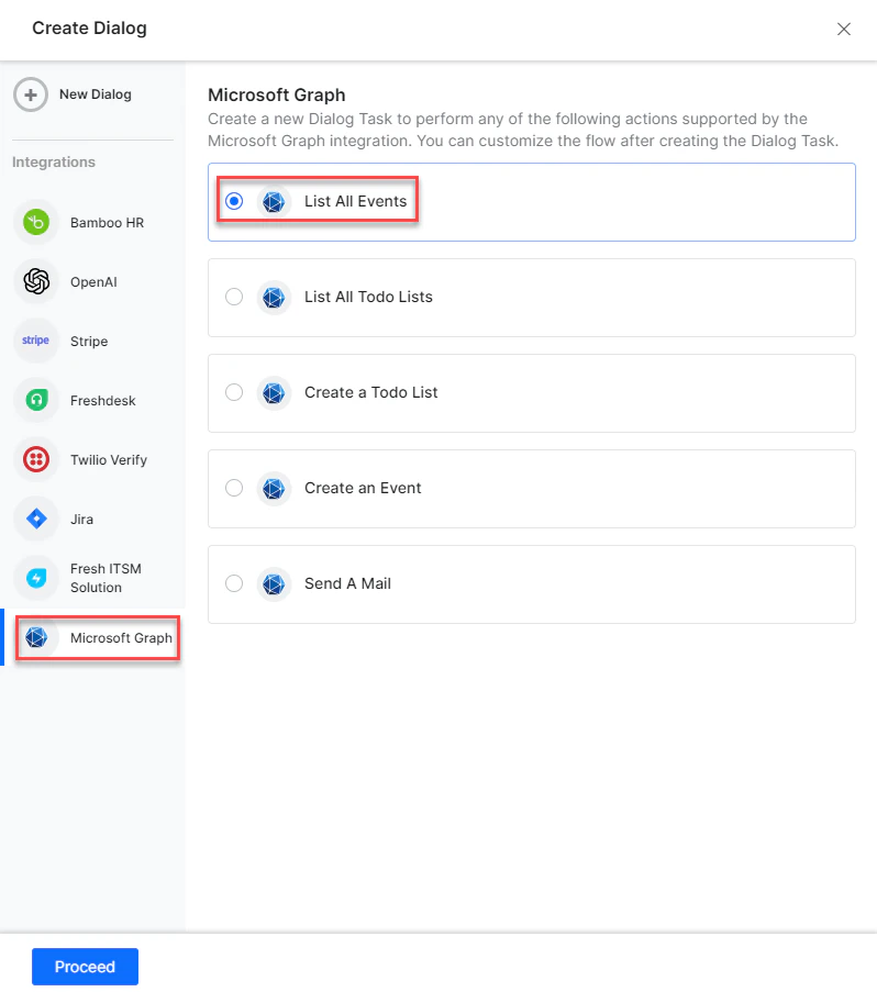 Select desired dialog task