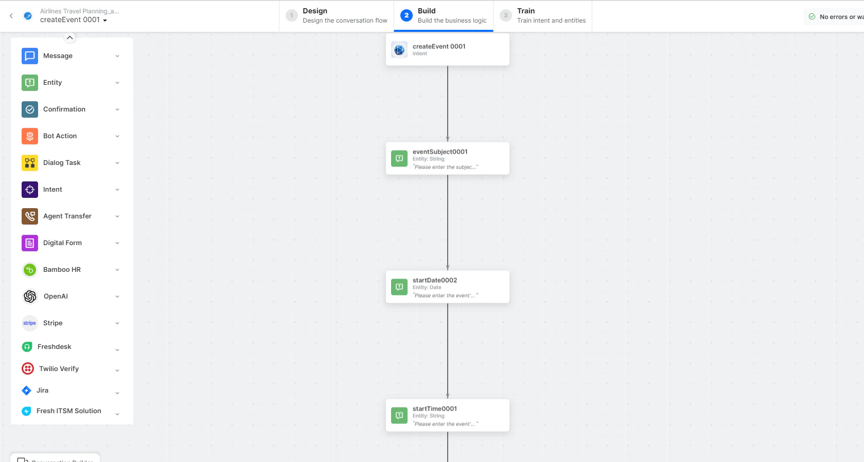 Create an Event dialog task is added