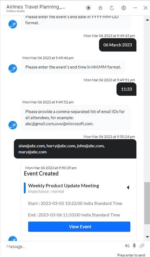 VA prompt to create an event