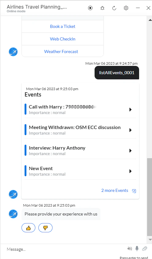 VA prompt to view all events