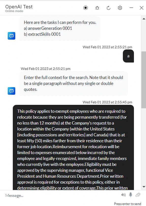 VA prompt to generate answer from context
