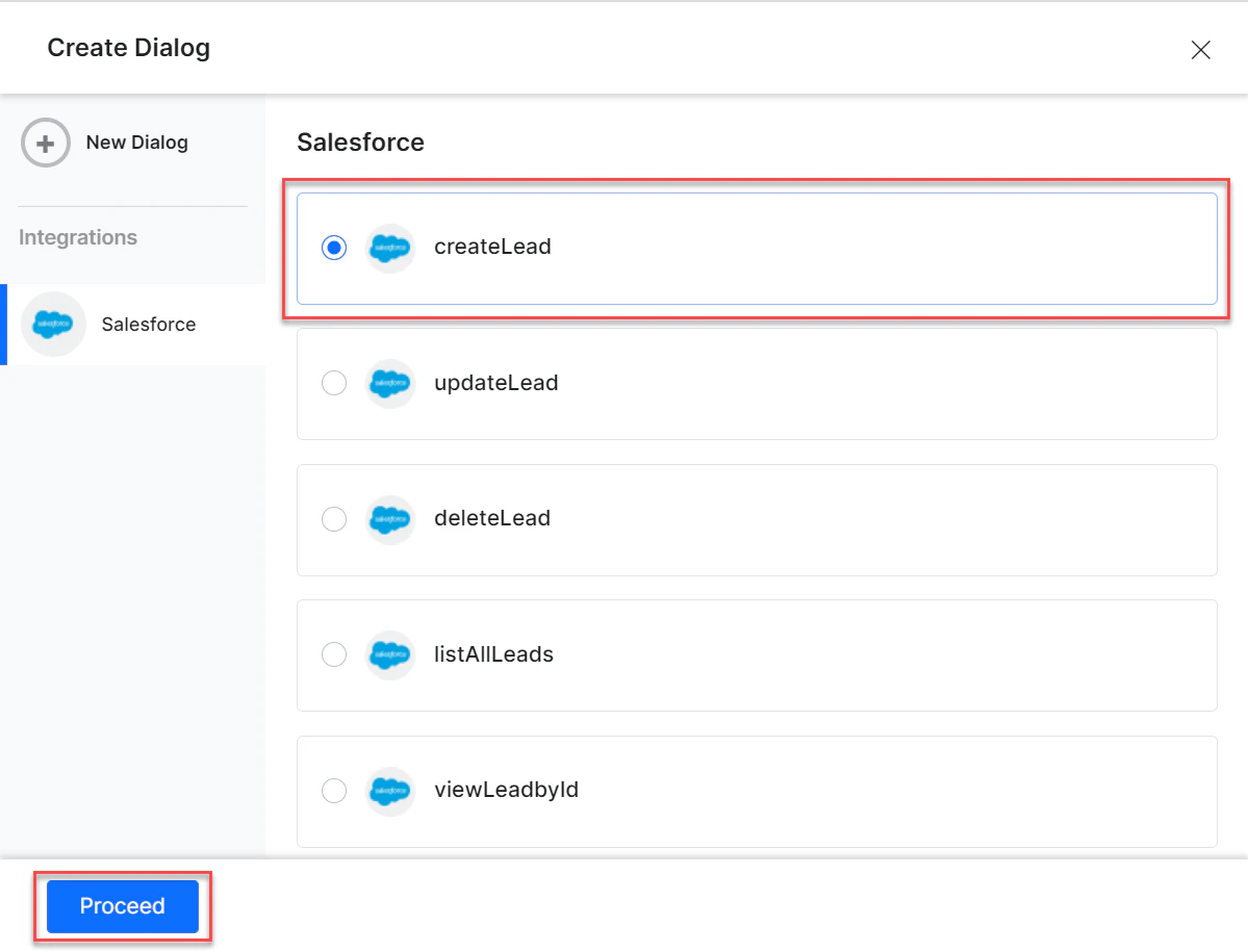 Select desired dialog task and proceed