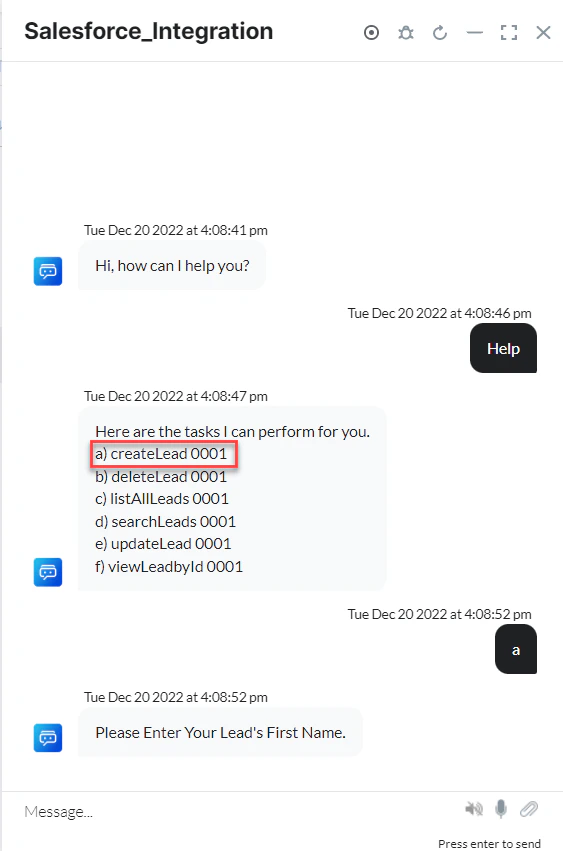 VA prompts to create a lead