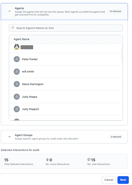 Agent and Agent Groups Selection