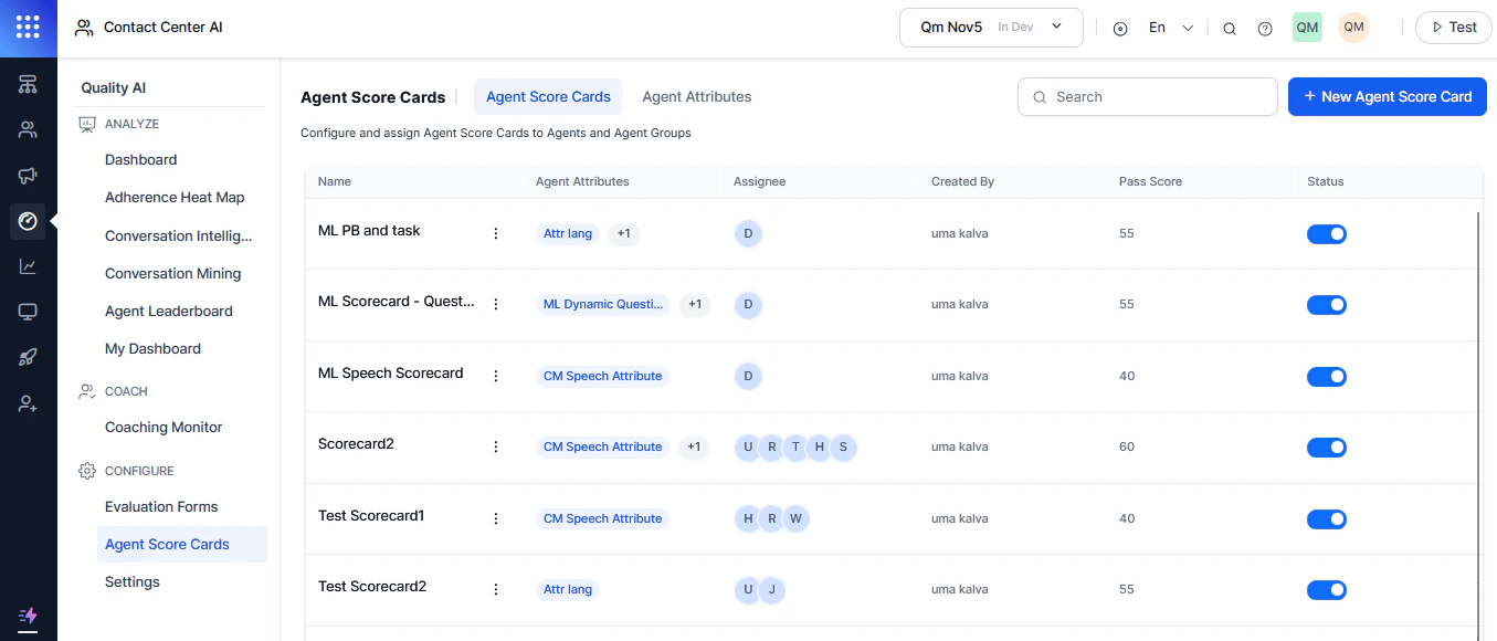 Enable Agent Scorecard