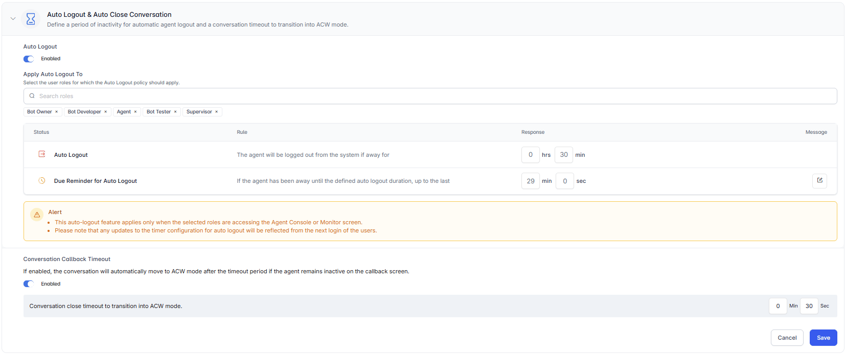 Auto Logout & Auto Close Conversation