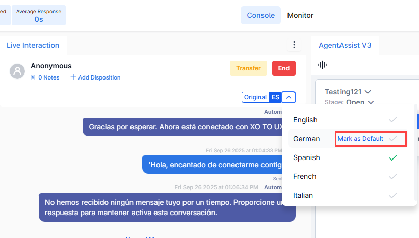 Console Default Language