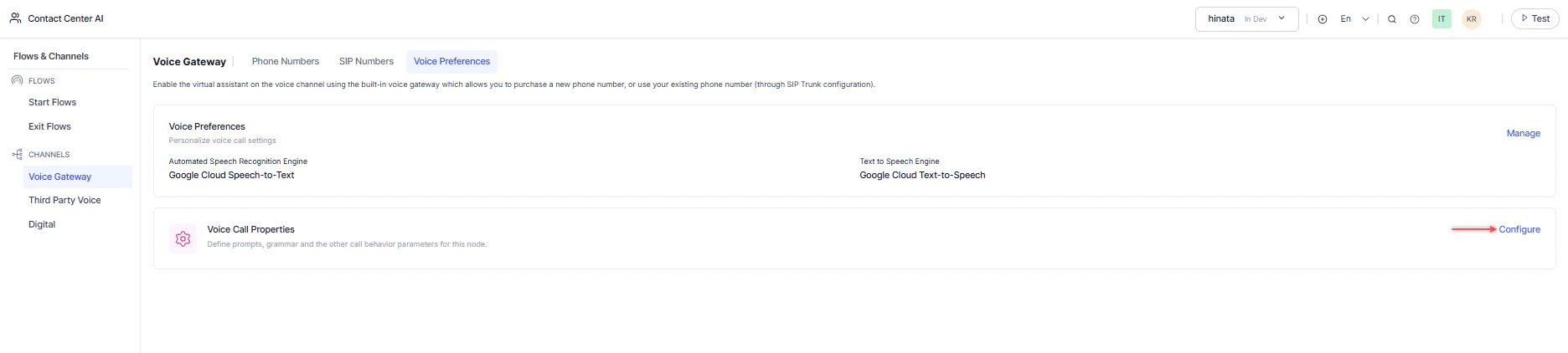 Configure Voice Call Properties