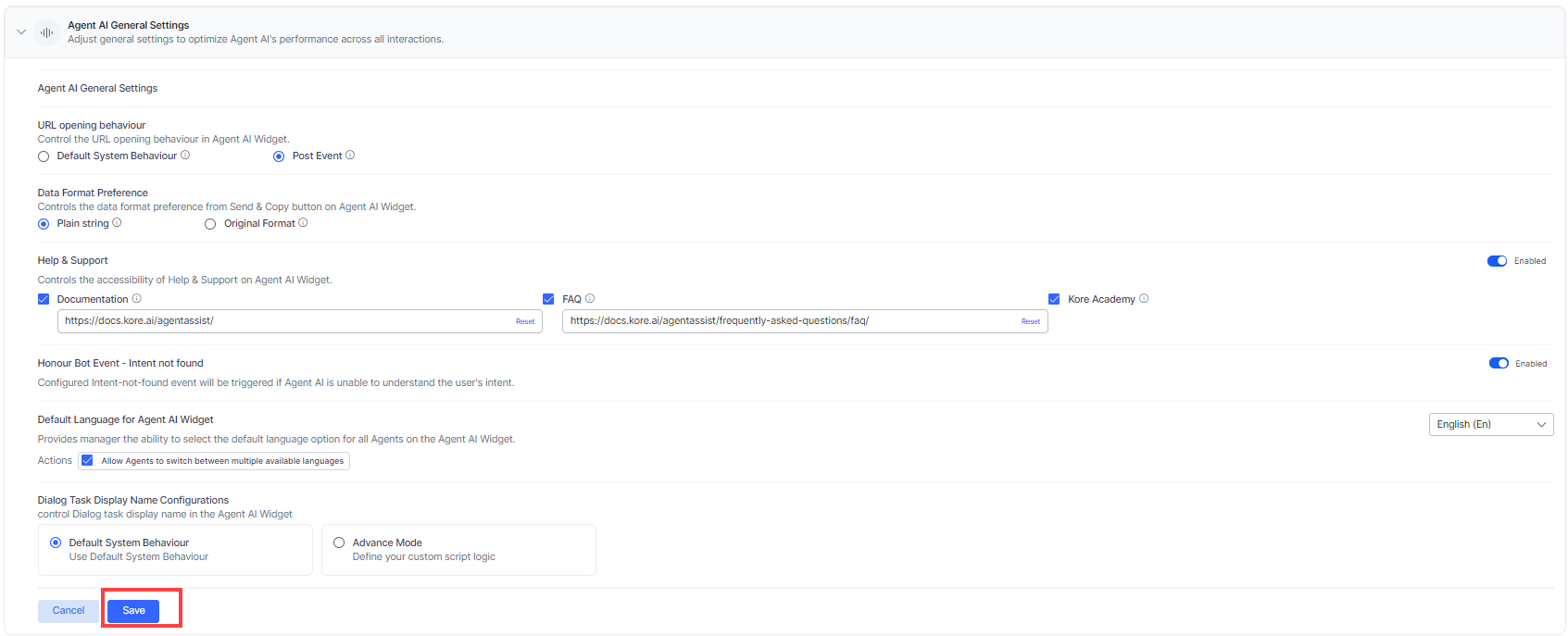 Agent AI General Settings