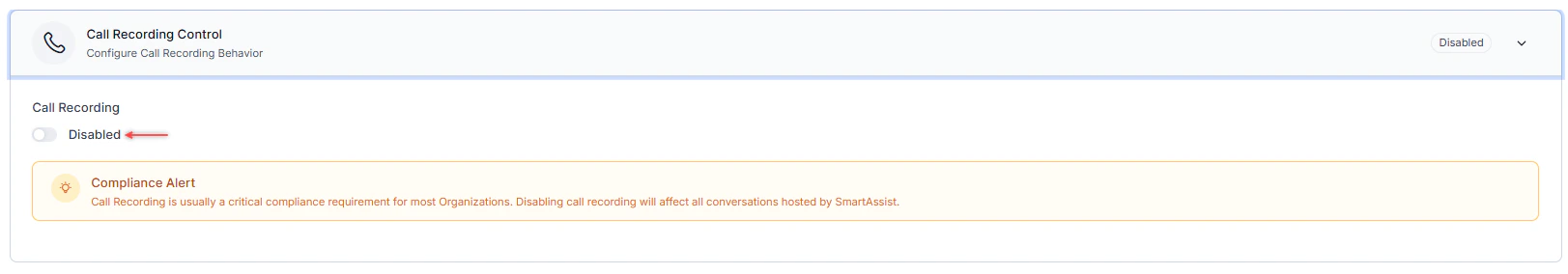 Call Recording Control Disabled