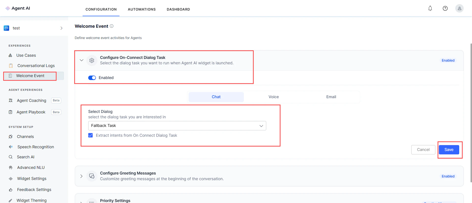 Welcome Events Extract Intents
