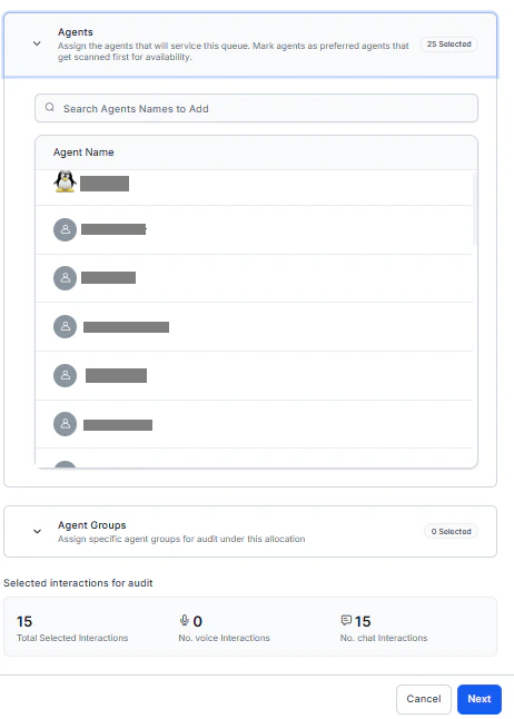 Agent and Agent Groups Selection
