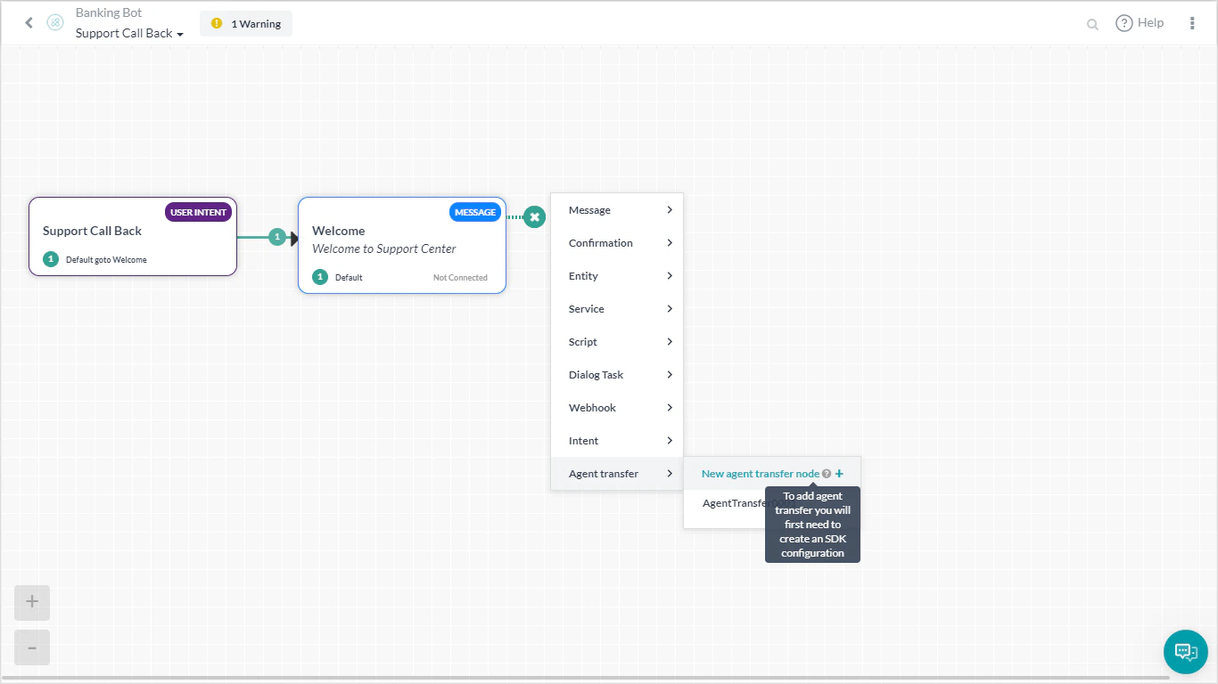 Add Agent Transfer node