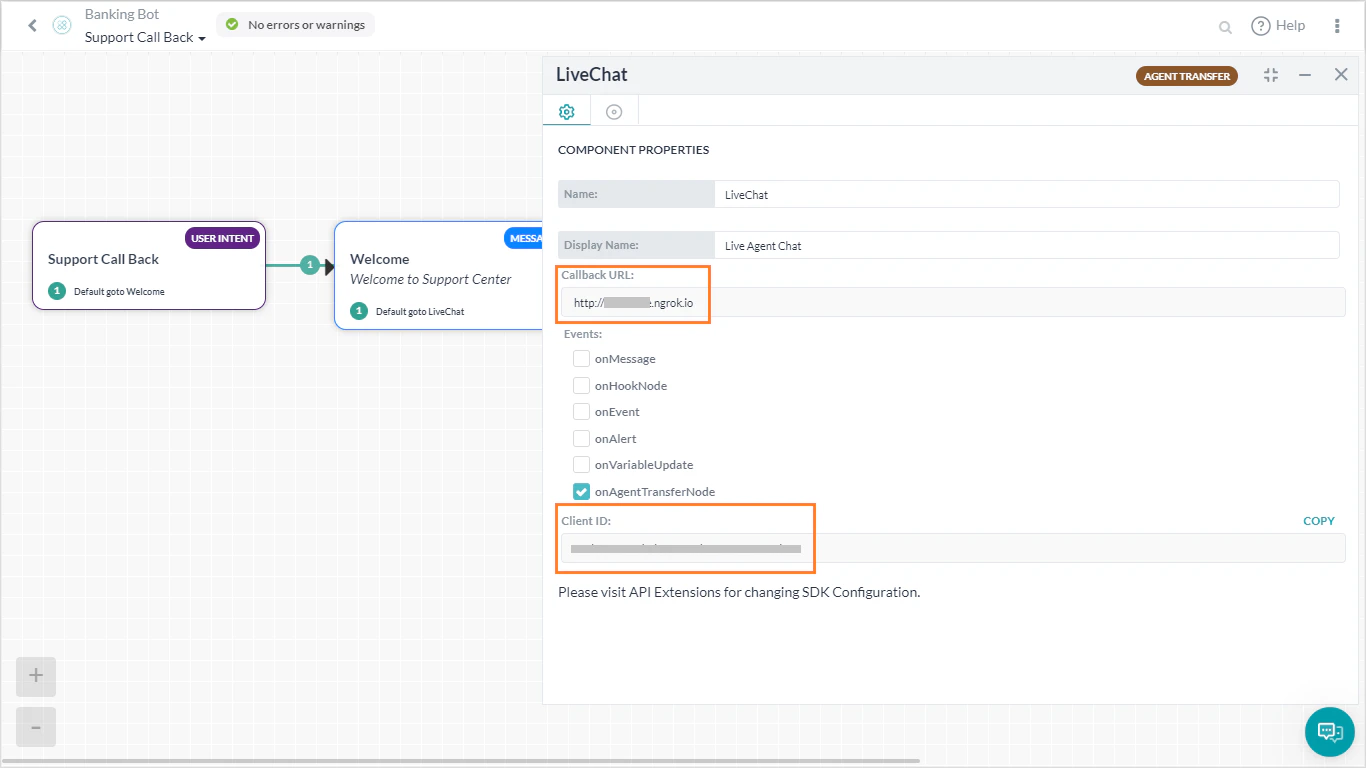 Agent transfer node configuration