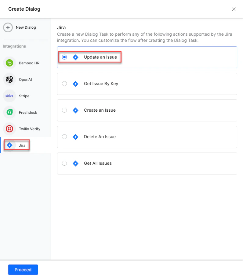 Select desired dialog task