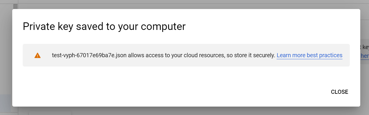 JSON Private Key information downloaded