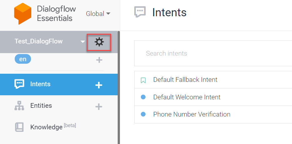 Click the Gear icon next to the agent name