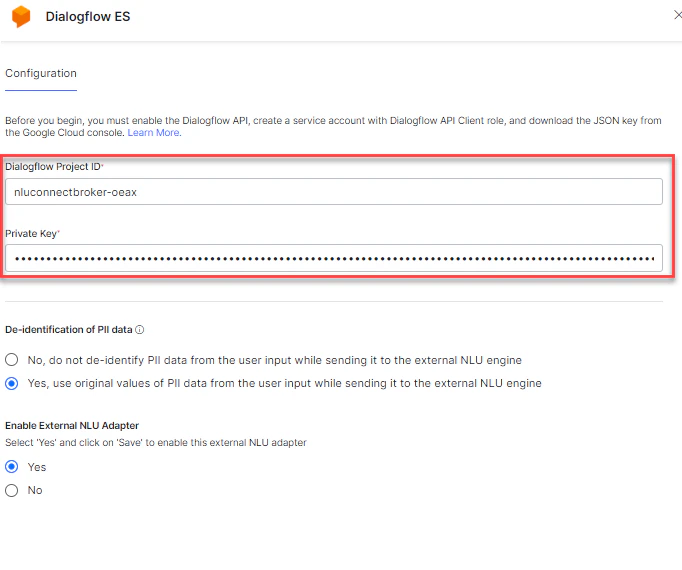 Click on the desired External NLU adapter