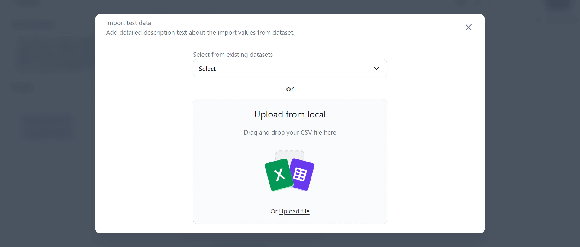 Import test data dialog