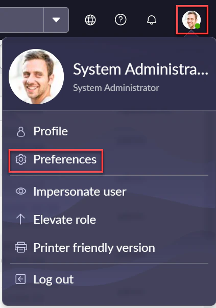 Preferences menu