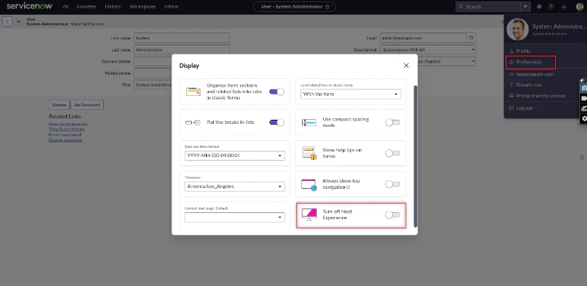 Turn off Next experience