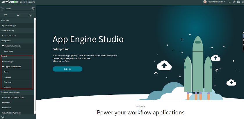 Connect support menu item