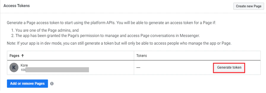 Facebook generate token