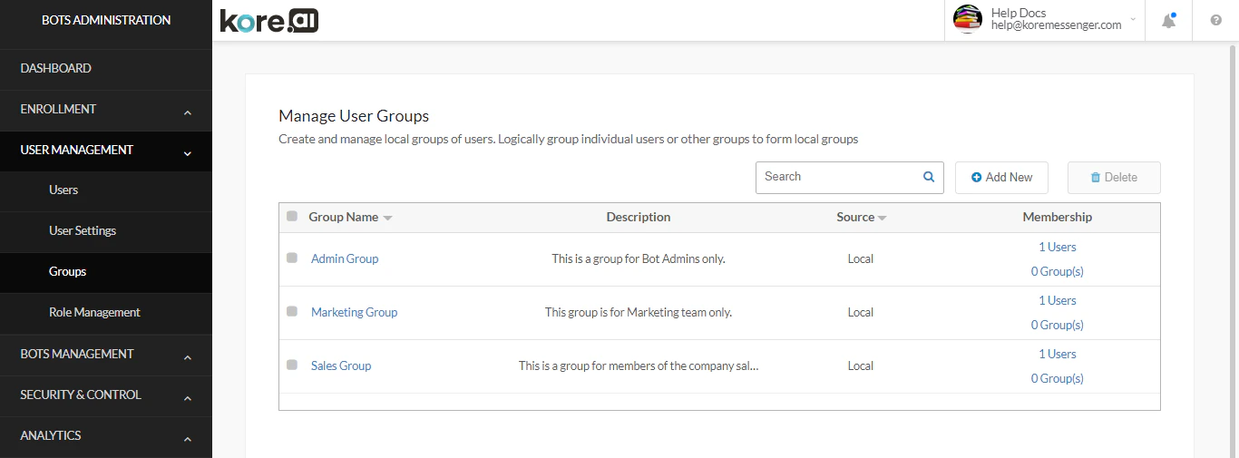 User Management - Groups
