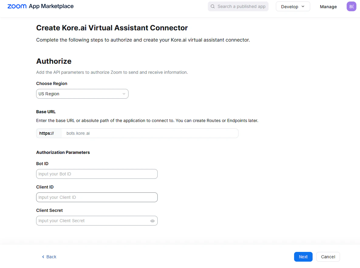 Zoom Kore.ai VA Connector