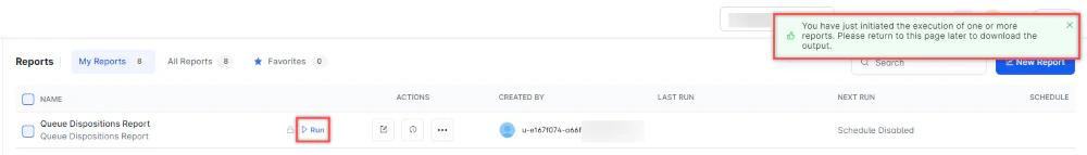 Run Queue Dispositions Report