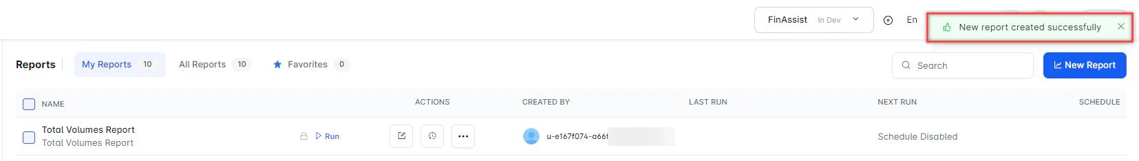 Total Volumes Report Created