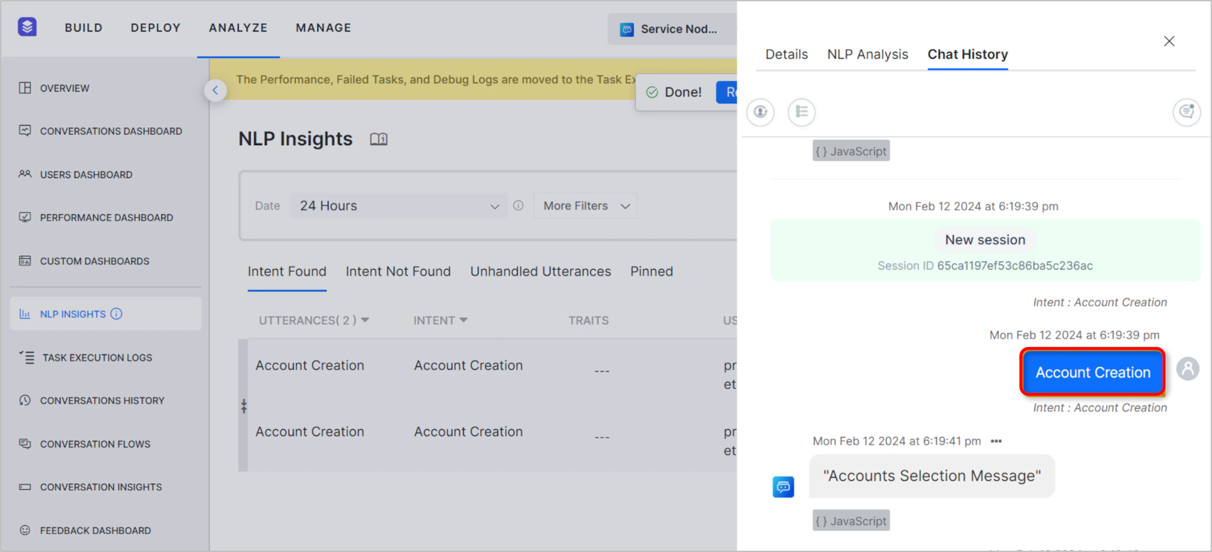 Chat history alternate message