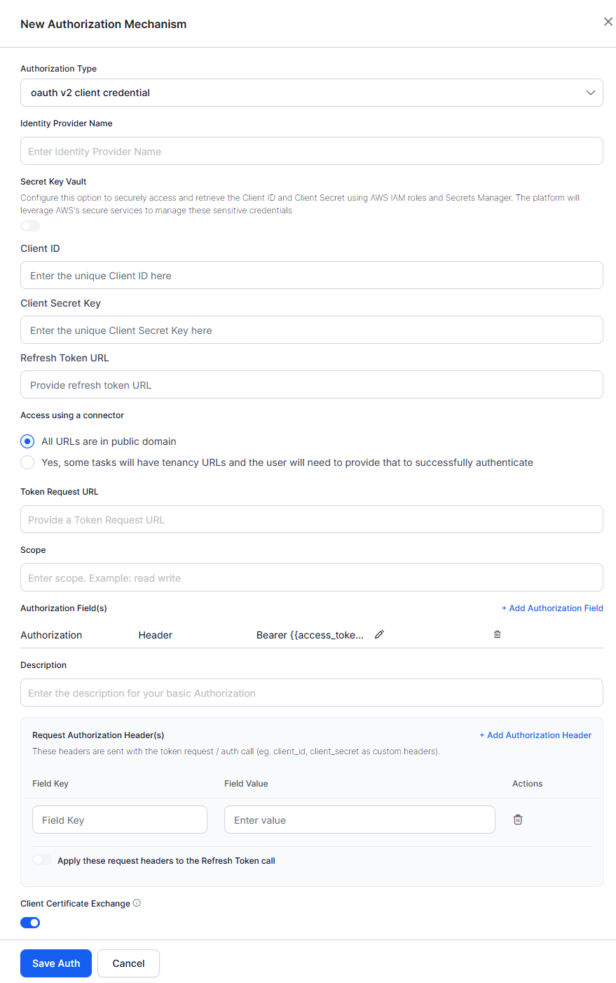 Fields to define for enabling auth