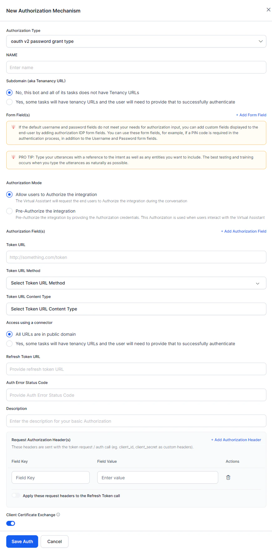 Define fields to enable auth