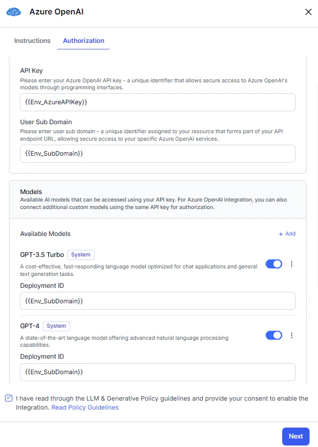 Azure OpenAI dynamic variables