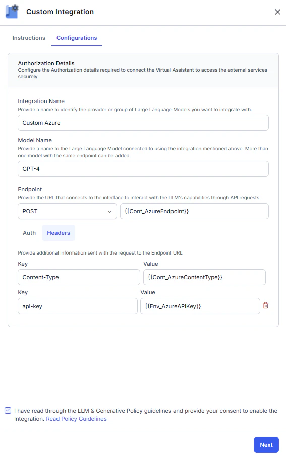 Custom LLM dynamic variables