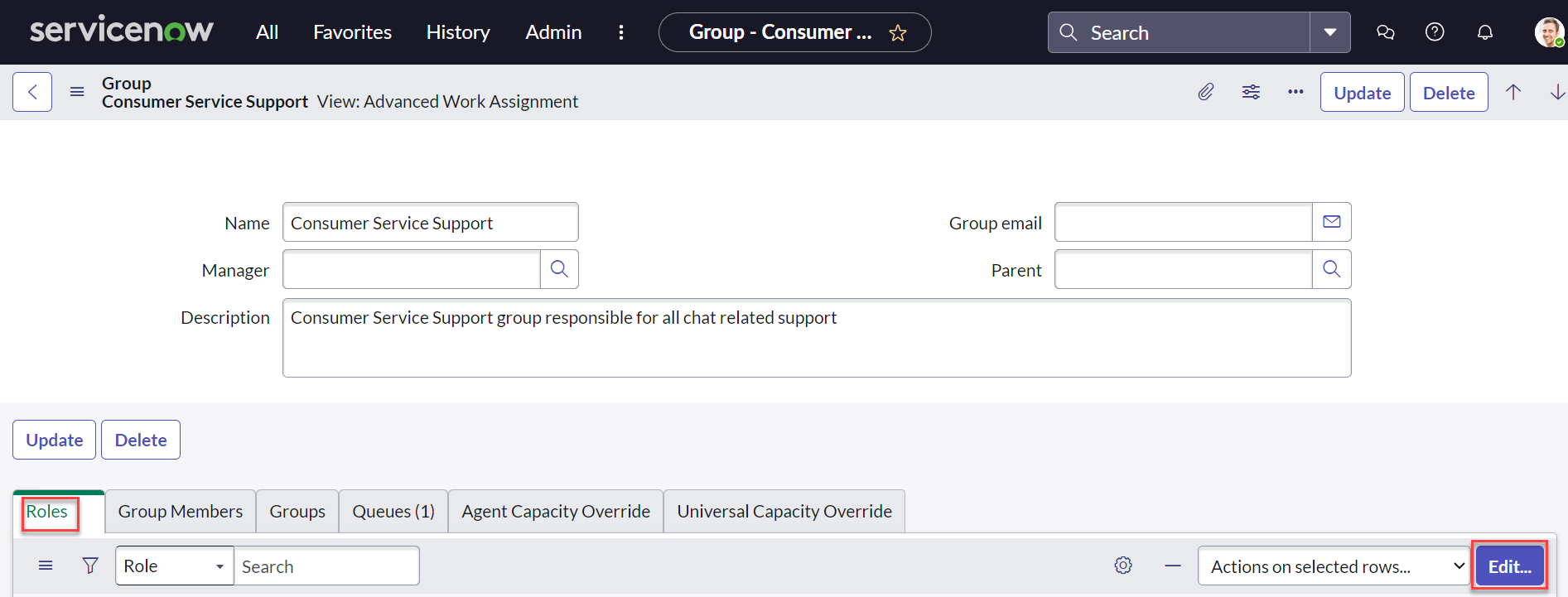 Navigate to Roles screen