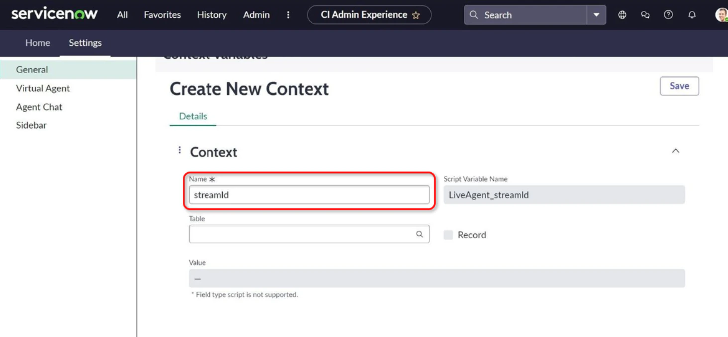 New context variable streamId