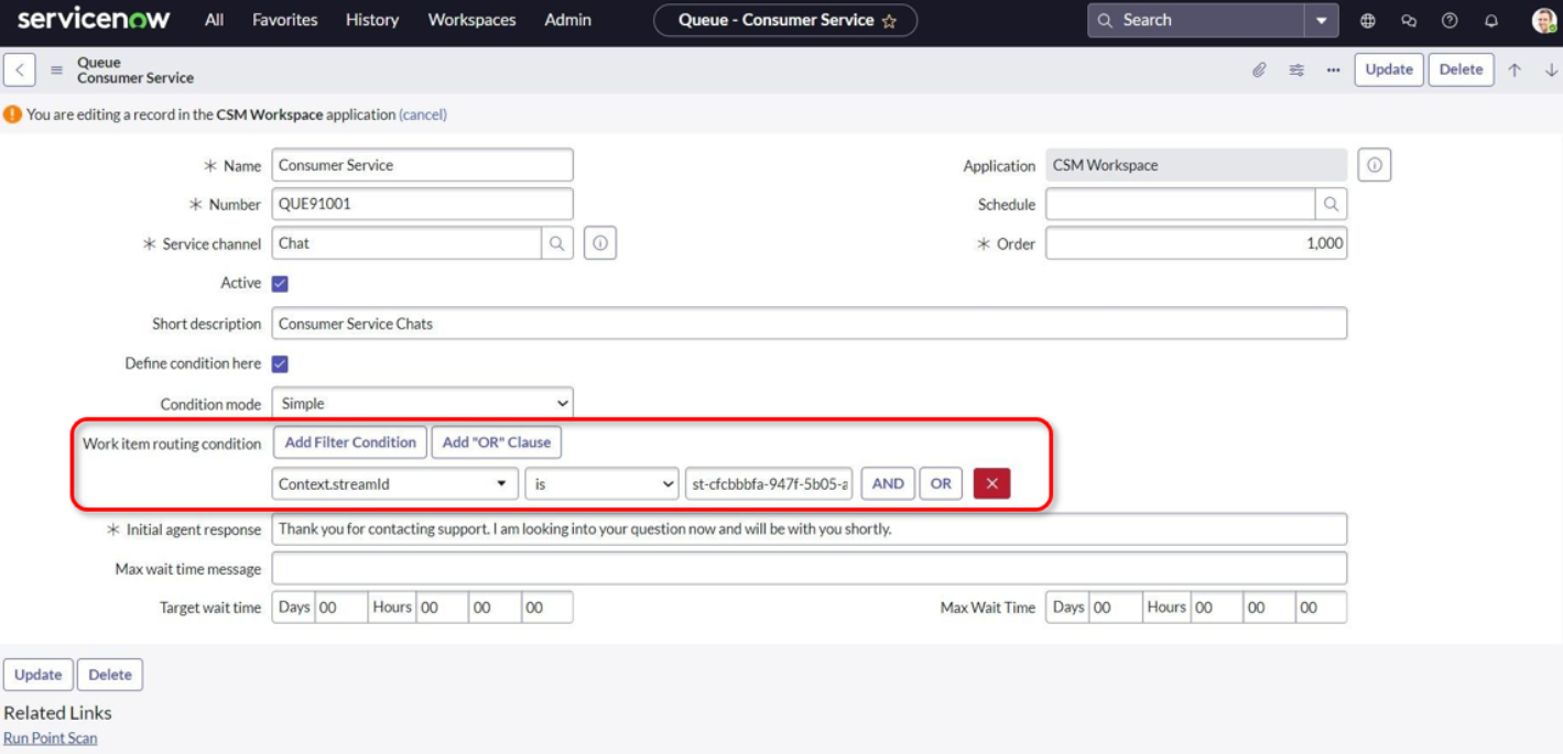 Work item routing condition