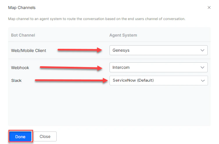 Map channels with ServiceNow agent