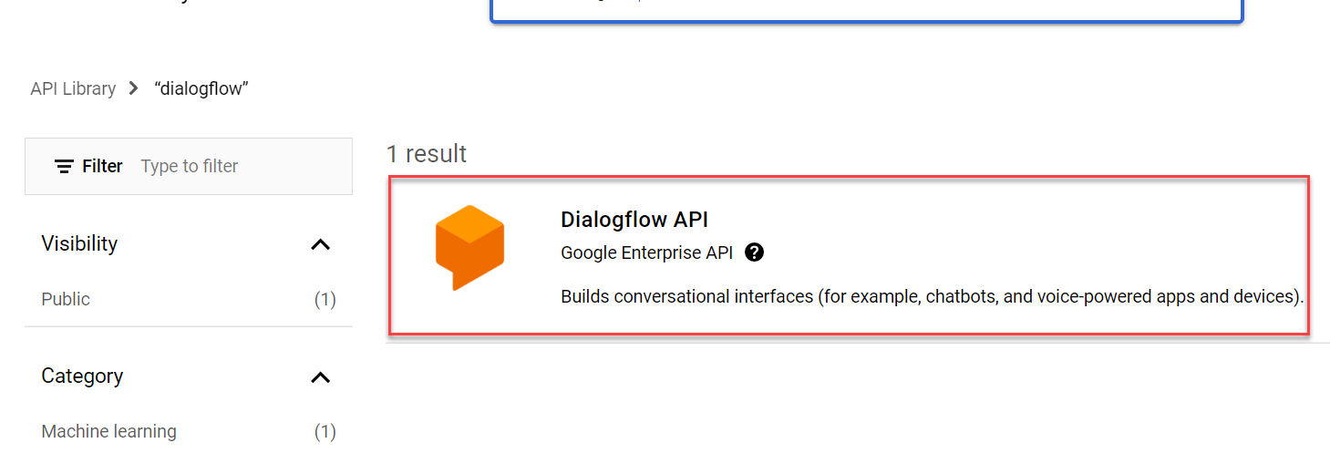 Find Dialogflow API option