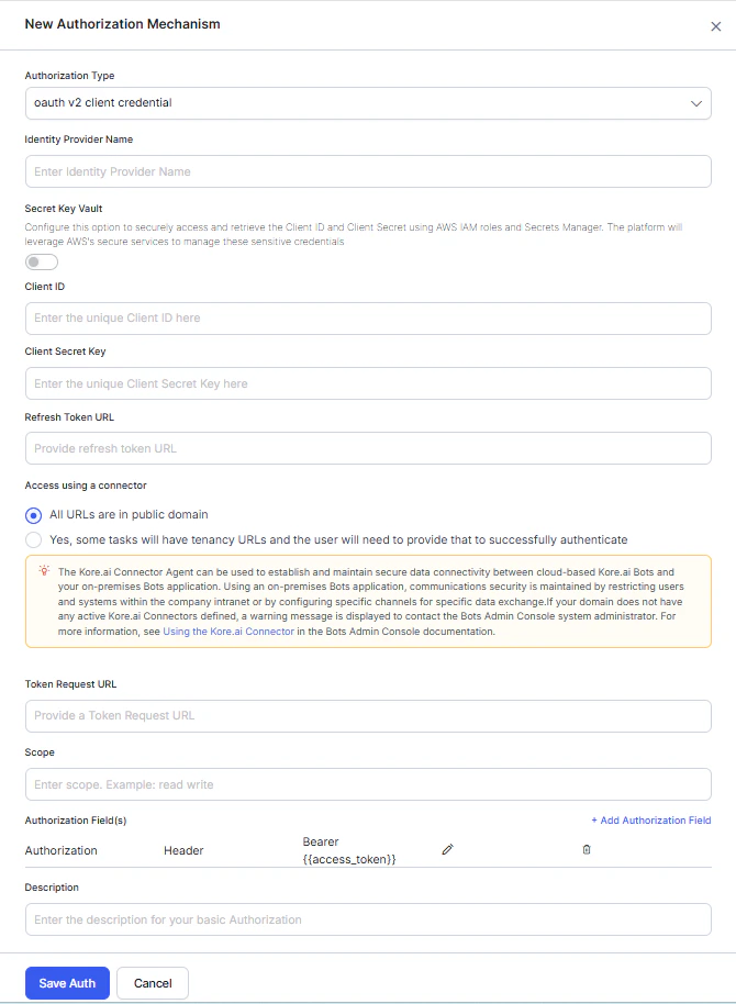 Fields to define for enabling auth
