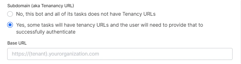 Tenancy URL - Tenant organization placeholder