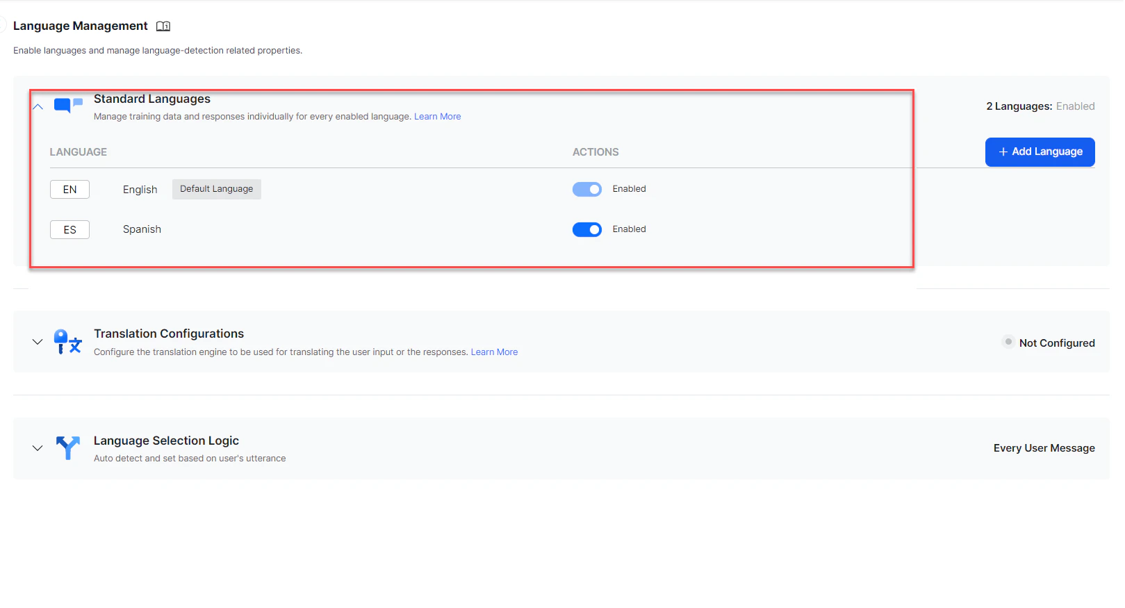 Enable or disable language
