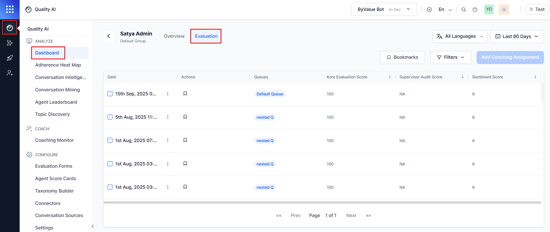 Agent Dashboard - Supervisor Evaluation View