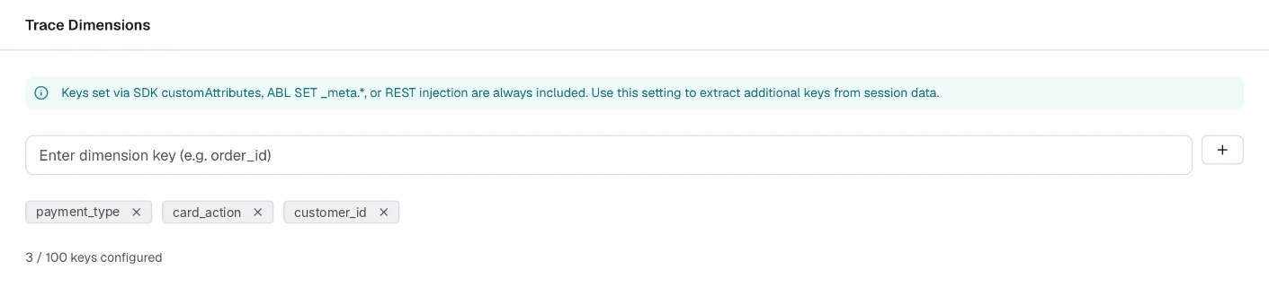 Trace Dimensions settings