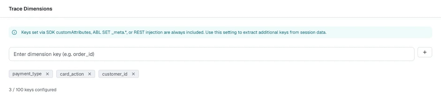 Trace Dimensions settings