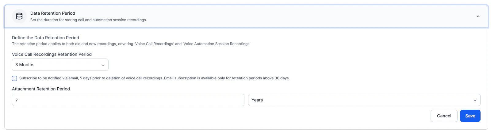 Define Data Retention Period
