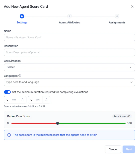 Agent Scorecards Settings
